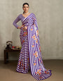 Heather Purple Ajrakh Printed Satin Crepe Soft Silk Saree With Blouse