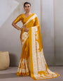 Imperial Yellow Ajrakh Printed Satin Crepe Silk Saree