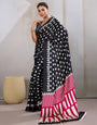Pitch Black Ajrakh Printed Satin Crepe Silk Saree