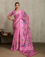 Neon Pink Ajrakh Printed Satin Crepe Soft Silk Saree With Blouse