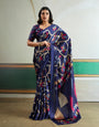 Venice Blue Modal Ajrakh Printed Satin Silk Saree