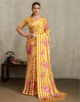 Minion Yellow Ajrakh Printed Satin Crepe Soft Silk Saree With Blouse