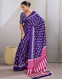 Heliotrope Purple Ajrakh Printed Satin Crepe Silk Saree