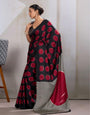 Brick Red Ajrakh Printed Satin Crepe Silk Saree
