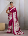 Anemones Maroon Ajrakh Printed Satin Crepe Silk Saree