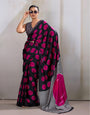 Magenta Pink Ajrakh Printed Satin Crepe Silk Saree