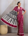 Poppies Maroon Ajrakh Printed Satin Crepe Silk Saree