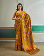 Citrine Yellow Modal Ajrakh Printed Satin Silk Saree