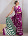 Amethyst Wine Ajrakh Printed Satin Crepe Silk Saree