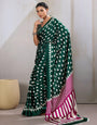 Basil Green Ajrakh Printed Satin Crepe Silk Saree