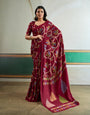 Claret Maroon Modal Ajrakh Printed Satin Silk Saree