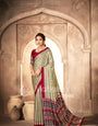 Cream With Maroon Border Ajrakh Hand-Printed Modal Silk Saree