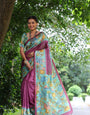 Tyrian Wine Tussar Silk Kalamkari Printed Saree With Blouse