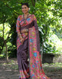Cold Coffe Brown Tussar Silk Kalamkari Printed Saree With Blouse