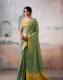Lime Green Woven Tissue Soft Silk Saree
