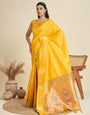 Murmurous Yellow Paithani Silk Saree With Ethnic Blouse Piece