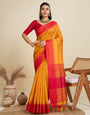 Princeton Orange Soft Raw Silk Saree With Contrast Border