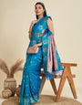 Whimsical Rama Paithani Silk Saree With Ethnic Blouse Piece