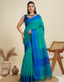 Lapis Blue Soft Raw Silk Saree With Contrast Border