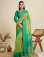 Moss Green Soft Raw Silk Saree With Contrast Border