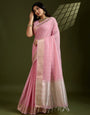 Rose Pink Linen Tissue Silk Saree