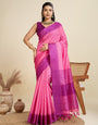 Punch Pink Soft Raw Silk Saree With Contrast Border