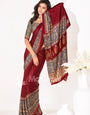 Maroon Ajrakh Printed Modal Silk Saree With Ajrakh Blouse