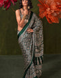Hunter Green Ajrakh Printed Satin Crepe Soft Silk Saree