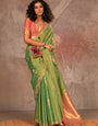 Lime Green Dual Tone Banarasi Silk Saree