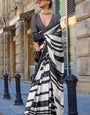 Charcoal & Ivory Printed Satin Crepe Saree