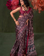 Raisin Purple Ajrakh Printed Satin Crepe Soft Silk Saree