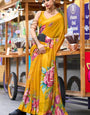 Poppy Yellow Pure Georgette Floral Printed Trending Saree