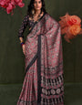 Currant Maroon and Black Ajrakh Printed Satin Crepe Soft Silk Saree