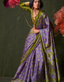 Veronica Purple and Green Ajrakh Printed Satin Crepe Soft Silk Saree