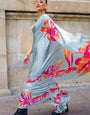 Grey Printed Satin Crepe Saree