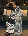 Black And White Printed Daily Wear Crepe Saree