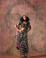 Black Ajrakh Printed Satin Georgette Saree