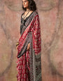Anemones Maroon Ajrakh Printed Satin Georgette Saree