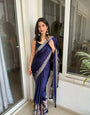 Ajrakh Printed Modal Silk Plain Saree With Ajrakh Blouse P6
