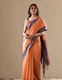 Orange Handloom Linen Cotton Plain Saree RP1