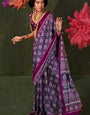Heather Purple Ajrakh Printed Satin Crepe Soft Silk Saree