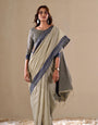 Gray Handloom Linen Cotton Plain Saree RP1