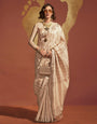 Off White Banarasi Silk Saree with Pretty Blouse