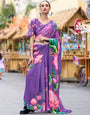 Beautiful Purple Pure Georgette Floral Printed Trending Saree