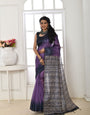 True Purple Handloom Tussar Soft Silk Saree With Blouse