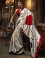 White And Red Printed Daily Wear Crepe Saree