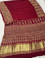 Maroon Ajrakh Gharchola Border Hand Block Pure Modal Silk Saree With Fancy Ajrakh And Zari Pallu 1