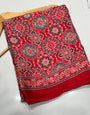 Red Ajrakh Hand Block Modal Silk Saree With Fancy Ajrakh Pallu