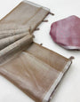 Fawn Brown Woven Tissue Soft Silk Saree With Blouse
