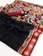 Outstanding Black Mul Mul cotten Soft Silk saree With Evocative Blouse Piece